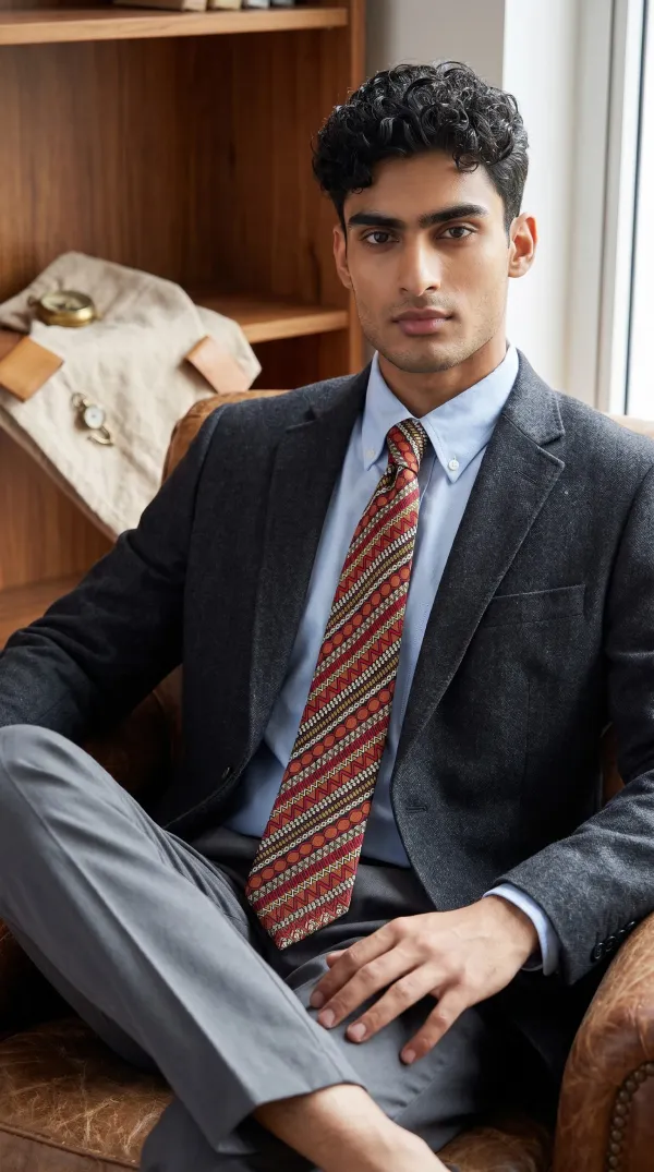 Terracotta_Nomad_Tapestry_Micro_Woven_Jacquard_9_Cm_And_7.5_Cm_Necktie_Set_With_Pocket_Square_And_Wooden_Gift_Box_Suitable_For_Formal_And_Smart_Ethnic_Wear