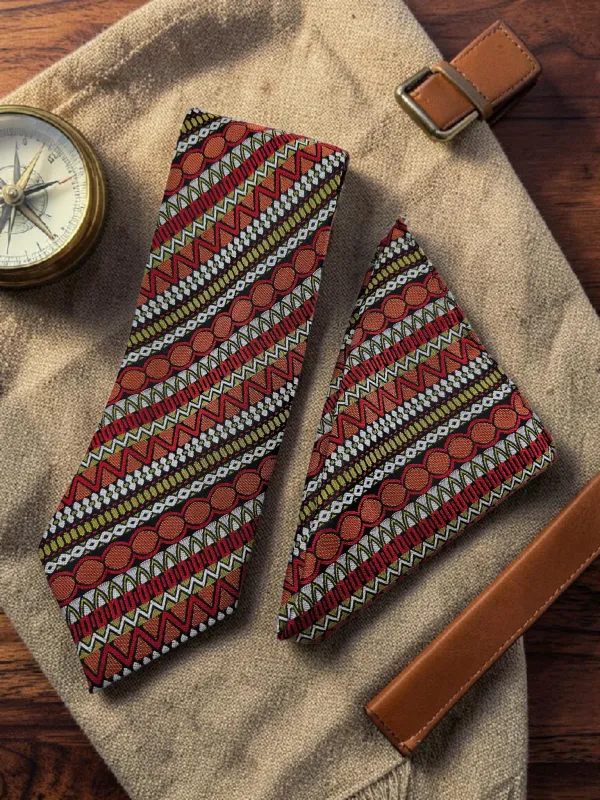 Terracotta_Nomad_Tapestry_Micro_Woven_Jacquard_9_Cm_And_7.5_Cm_Necktie_Set_With_Pocket_Square_And_Wooden_Gift_Box_Suitable_For_Formal_And_Smart_Ethnic_Wear