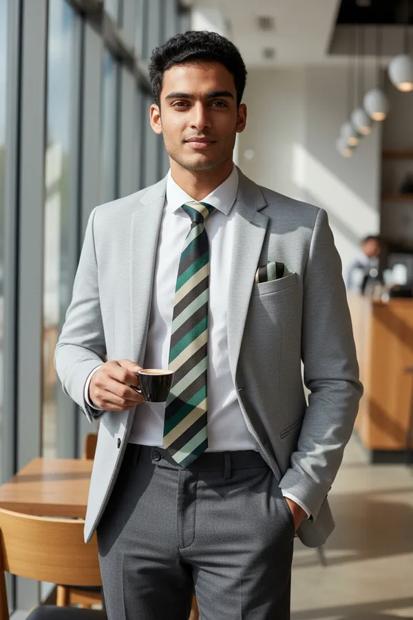 Green_Beige_Brown_Emerald_Regent_Stripe_Micro_Silk_Woven_Tie_Pocket_Square_Set_With_Wooden_Gift_Box