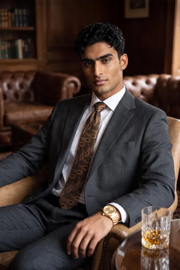 Noir_Royale_Chocolate_Brown_And_Antique_Gold_Paisley_Micro_Silk_Jacquard_9_Cm_Tie_Set_With_Pocket_Square_And_Wooden_Gift_Box