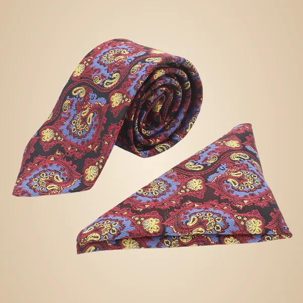 Black_Red_Blue_Gold_Imperial_Paisley_Mens_Woven_Tie_Pocket_Square_Set_9_Cm_Width_With_Wooden_Gift_Box