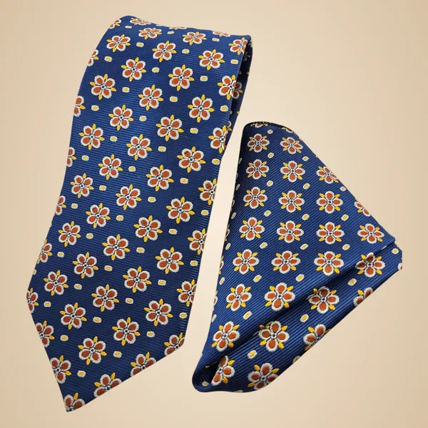 Oxford_Blue_Mustard_Cream_Medallion_Micro_Silk_Tie_Pocket_Square_Set_In_Wooden_Gift_Box