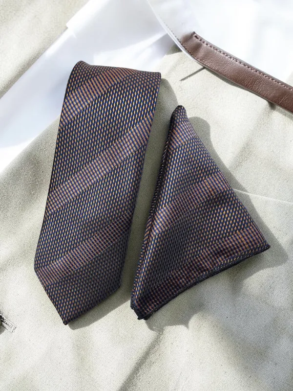 Navy_Bronze_Antique_Micro_Jacquard_9_Cm_Tie_Pocket_Square_Set_With_Wooden_Gift_Box_Classic_Formal_Necktie