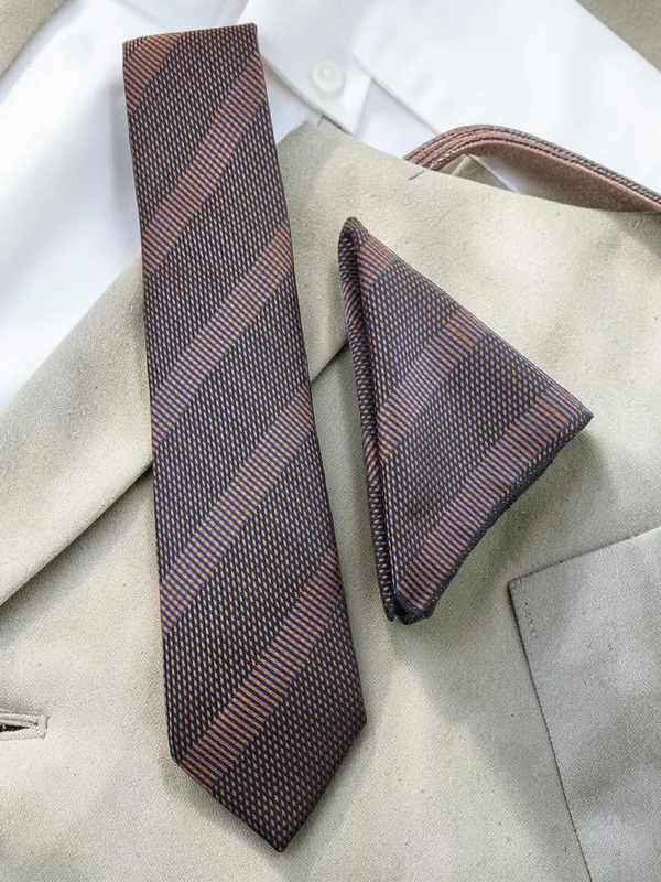 Navy_Bronze_Antique_Micro_Jacquard_9_Cm_Tie_Pocket_Square_Set_With_Wooden_Gift_Box_Classic_Formal_Necktie