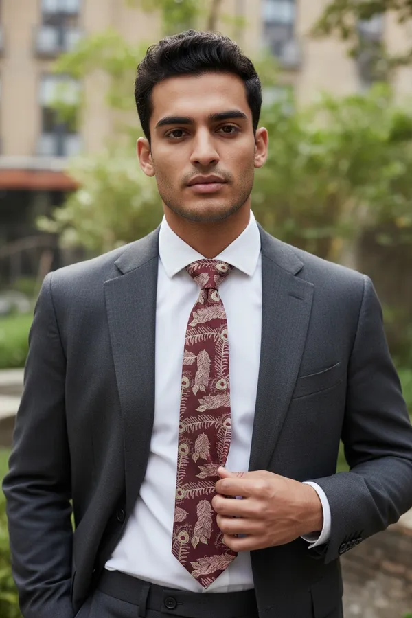 Maroon_Gold_Peach_Feather_Pattern_Premium_Woven_Tie_Set_9_Cm_Width_Suitable_For_Formal_Business_Wedding_And_Gifting
