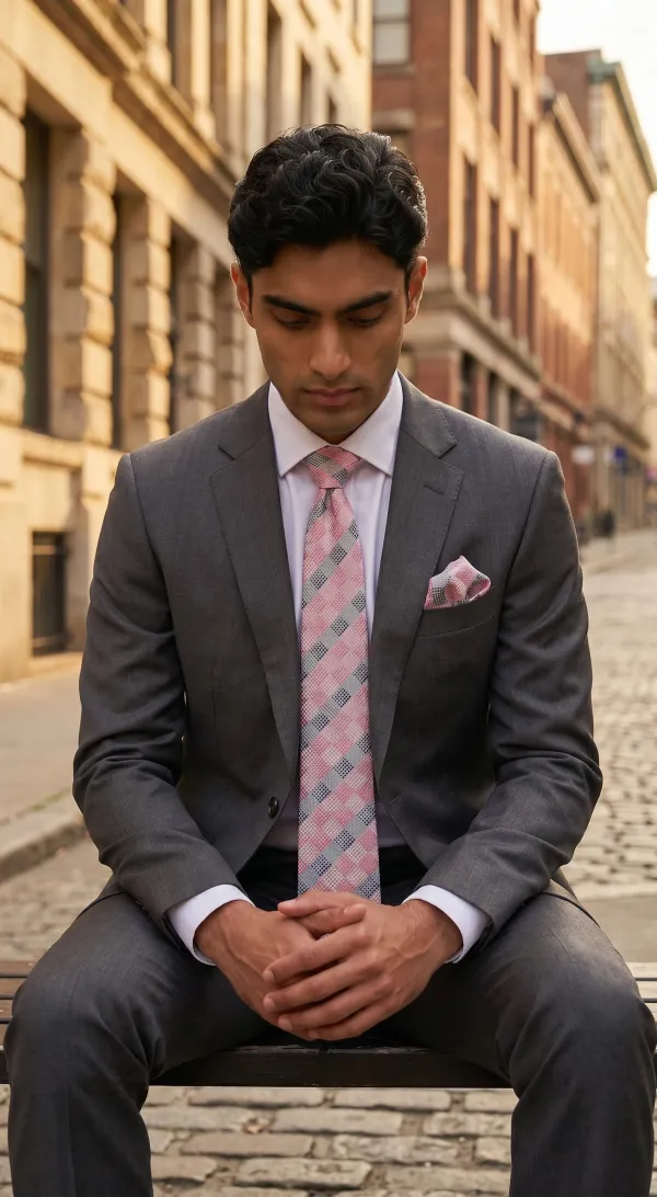 Baby_Pink_And_Blue_Windsor_Check_Micro_Woven_Jacquard_9_Cm_Necktie_Set_With_Pocket_Square_And_Premium_Wooden_Gift_Box_Suitable_For_Formal_And_Wedding_Wear