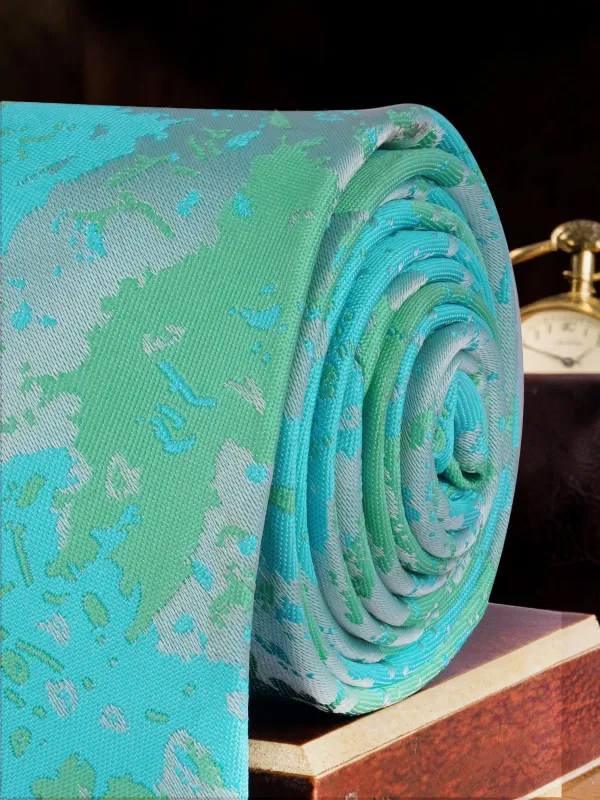 Aqua_Green_Abstract_Woven_Microsilk_Jacquard_Tie_Set_9_Cm_Vintage_Width_With_Pocket_Square_And_Wooden_Gift_Box