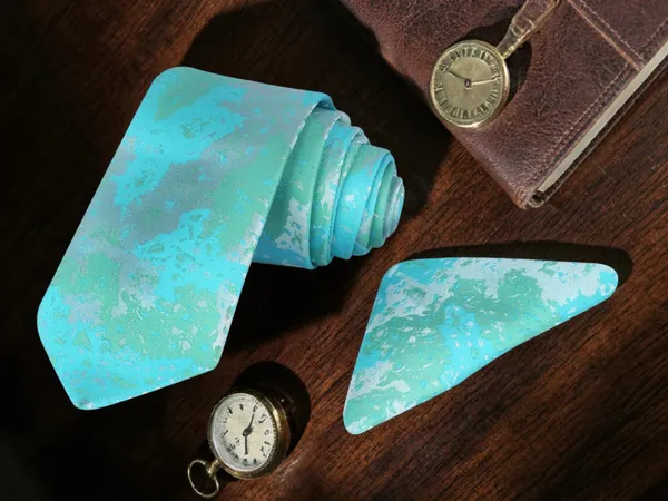 Aqua_Green_Abstract_Woven_Microsilk_Jacquard_Tie_Set_9_Cm_Vintage_Width_With_Pocket_Square_And_Wooden_Gift_Box