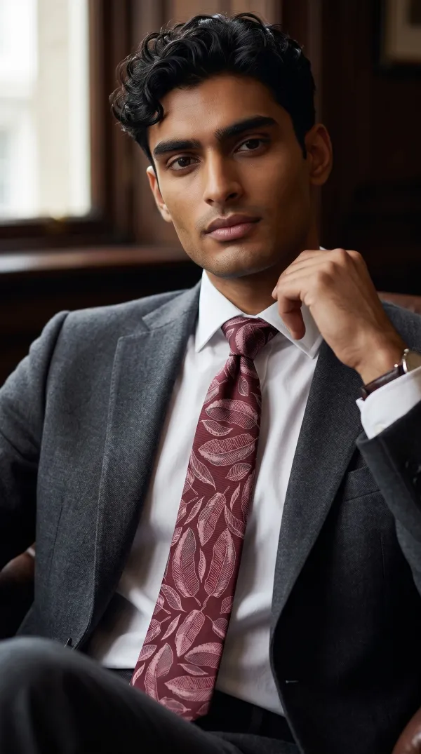 Wine_Pink_Blush_Leaf_Veil_Micro_Woven_Jacquard_9_Cm_Necktie_Set_With_Pocket_Square_And_Premium_Wooden_Gift_Box_Suitable_For_Formal_And_Party_Wear