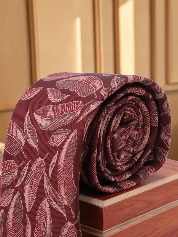 Wine_Pink_Blush_Leaf_Veil_Micro_Woven_Jacquard_9_Cm_Necktie_Set_With_Pocket_Square_And_Premium_Wooden_Gift_Box_Suitable_For_Formal_And_Party_Wear