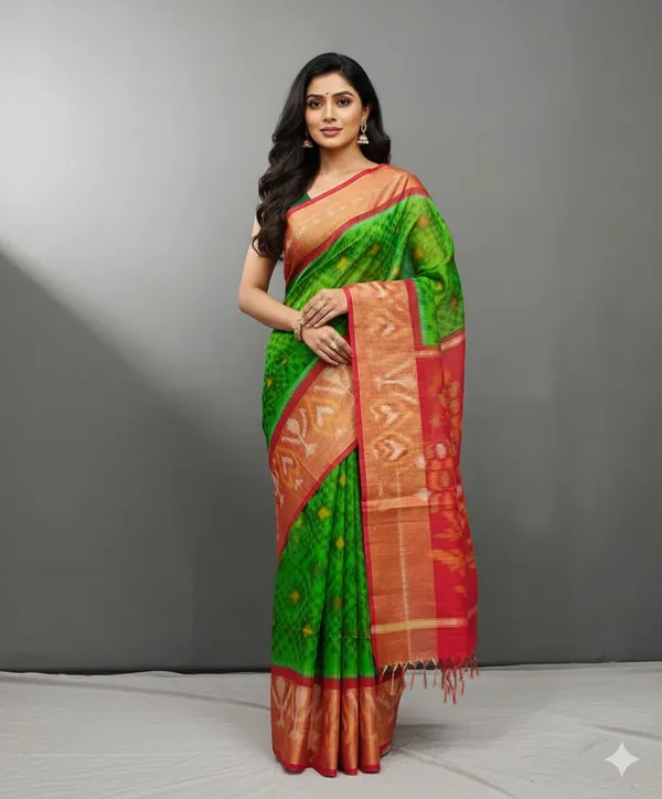 Multicolour_Beautiful_Digital_Ikat_Pattern-_Smooth_Finish_Saree_With_Unstitched_Blouse_Saree_For_Women