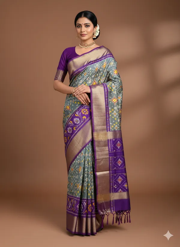 Multicolour_Beautiful_Ikkat_Design_Silk_Saree_Premium_Zari_Border_Saree_For_Women