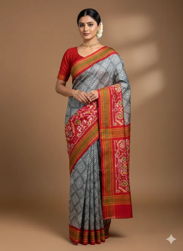 Multicolour_Beautiful_Ikkat_Design_Silk_Saree_Premium_Zari_Border_Saree_For_Women