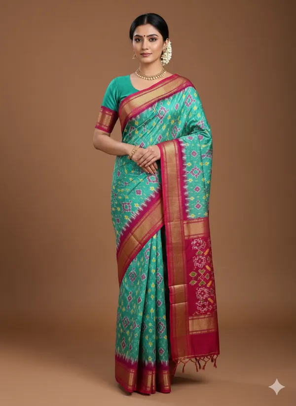 Rama_Beautiful_Ikkat_Design_Silk_Saree_Premium_Zari_Border_Saree_For_Women