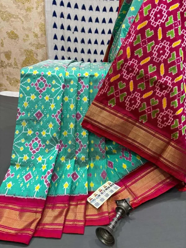 Rama_Beautiful_Ikkat_Design_Silk_Saree_Premium_Zari_Border_Saree_For_Women