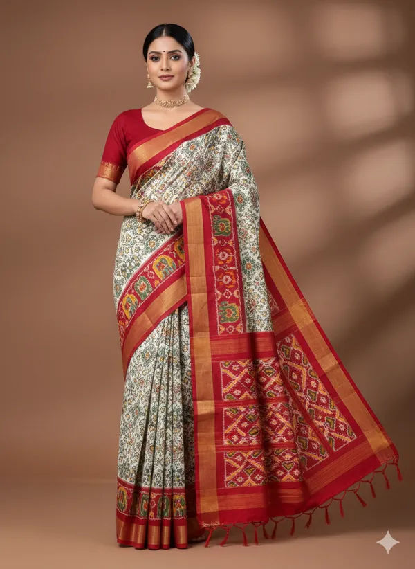 Multicolour_Beautiful_Ikkat_Design_Silk_Saree_Premium_Zari_Border_Saree_For_Women
