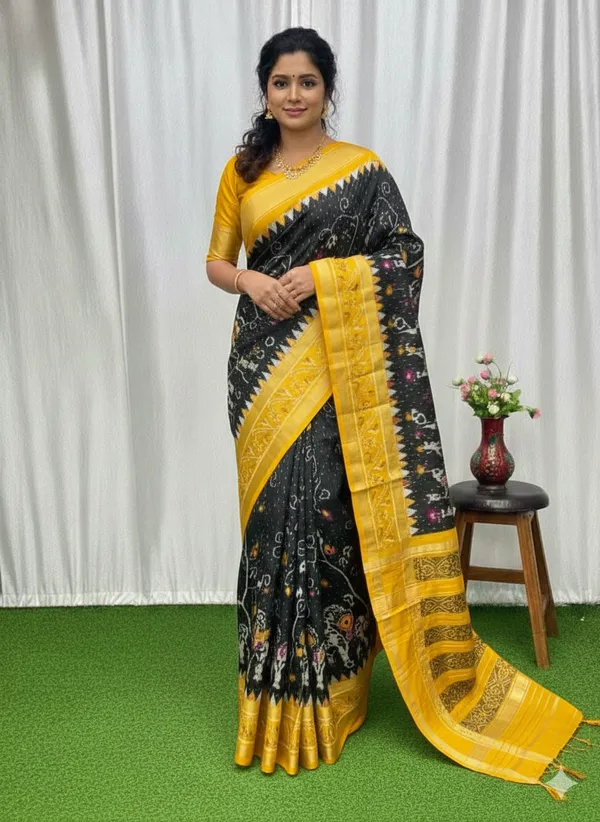 Black_Trendy_Ikat_Digital_Printed_Soft_Silk_Saree_For_Women_Comfortable_&_Fashionable_Ethnic_Wear_Saree_For_Women