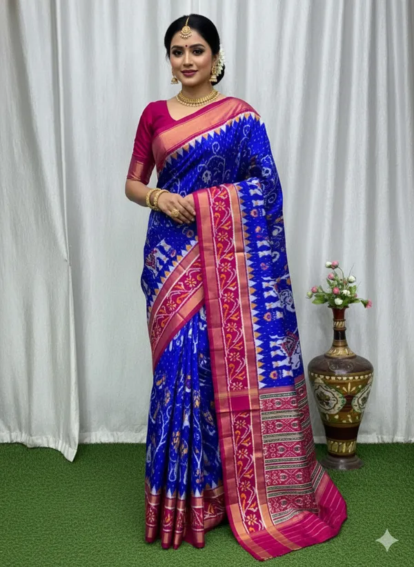 Blue_Trendy_Ikat_Digital_Printed_Soft_Silk_Saree_For_Women_Comfortable_&_Fashionable_Ethnic_Wear_Saree_For_Women