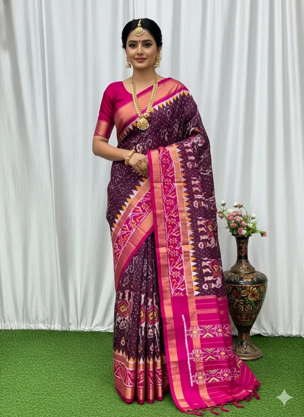 Brown_Trendy_Ikat_Digital_Printed_Soft_Silk_Saree_For_Women_Comfortable_&_Fashionable_Ethnic_Wear_Saree_For_Women