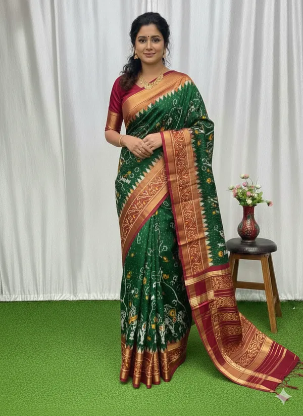 Green_Trendy_Ikat_Digital_Printed_Soft_Silk_Saree_For_Women_Comfortable_&_Fashionable_Ethnic_Wear_Saree_For_Women