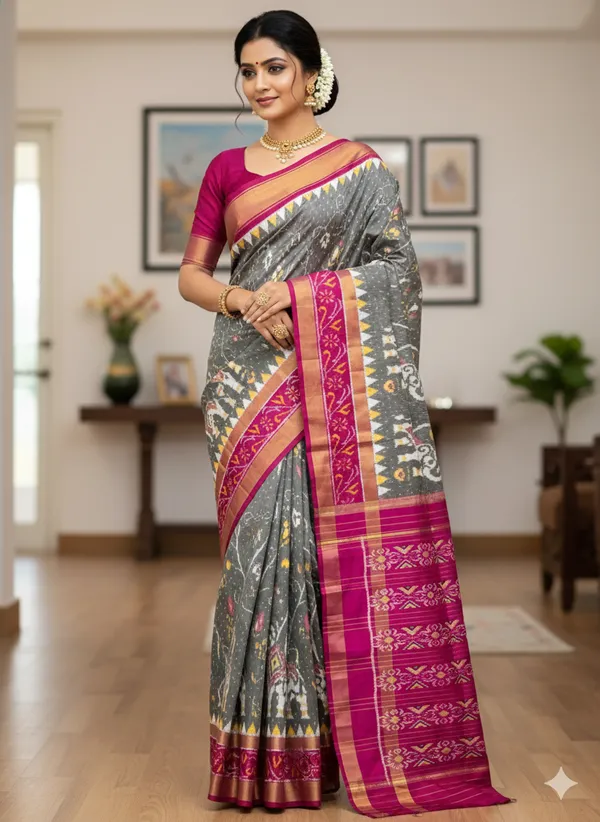 Grey_Trendy_Ikat_Digital_Printed_Soft_Silk_Saree_For_Women_Comfortable_&_Fashionable_Ethnic_Wear_Saree_For_Women
