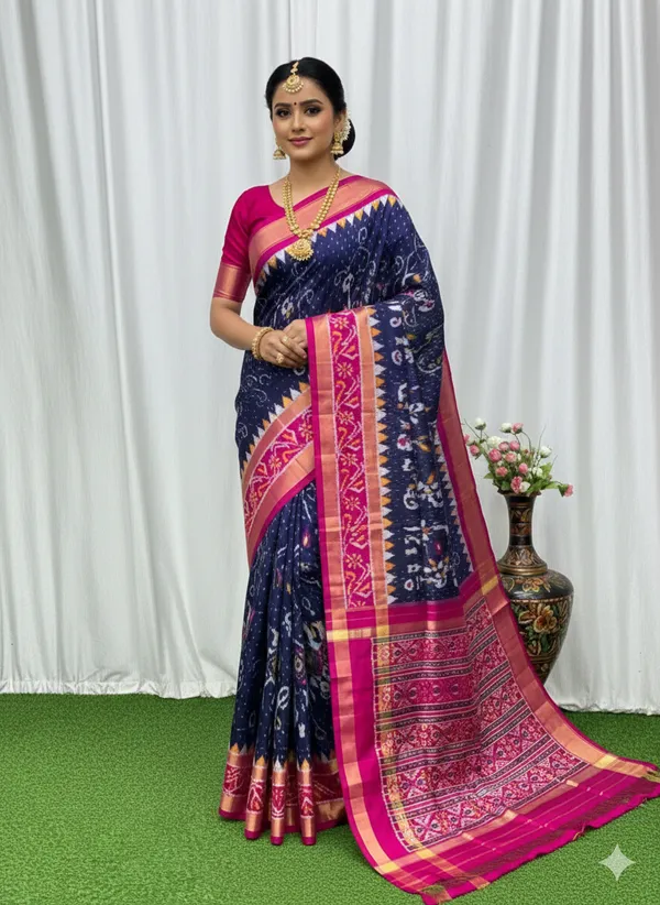 Nevyblue_Trendy_Ikat_Digital_Printed_Soft_Silk_Saree_For_Women_Comfortable_&_Fashionable_Ethnic_Wear_Saree_For_Women