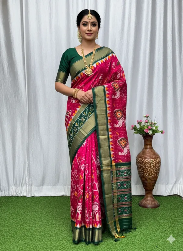 Pink_Trendy_Ikat_Digital_Printed_Soft_Silk_Saree_For_Women_Comfortable_&_Fashionable_Ethnic_Wear_Saree_For_Women