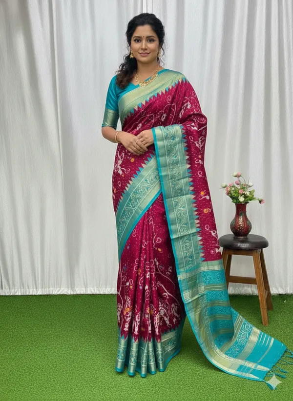 Pink_Trendy_Ikat_Digital_Printed_Soft_Silk_Saree_For_Women_Comfortable_&_Fashionable_Ethnic_Wear_Saree_For_Women