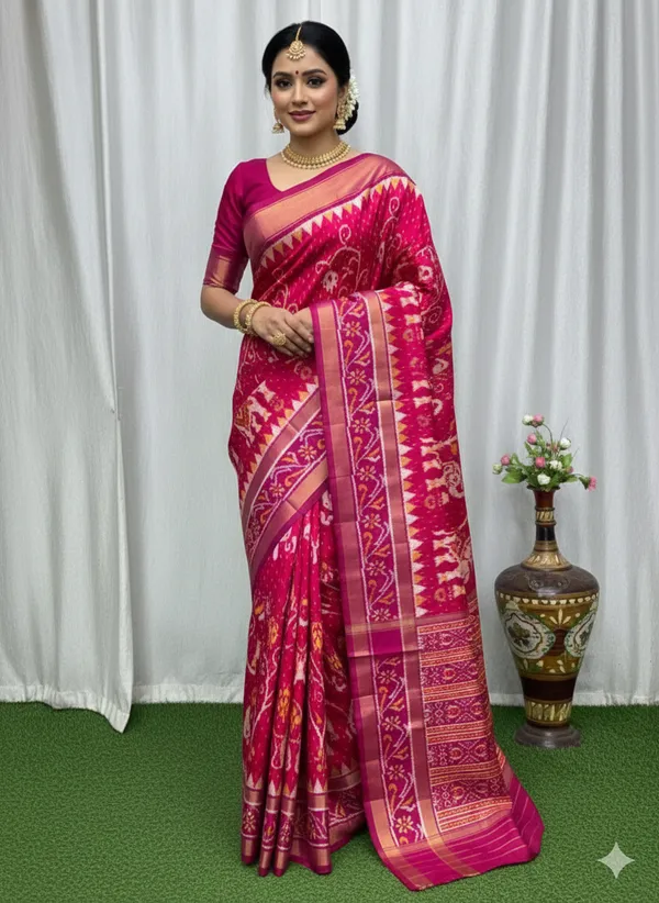 Pink_Trendy_Ikat_Digital_Printed_Soft_Silk_Saree_For_Women_Comfortable_&_Fashionable_Ethnic_Wear_Saree_For_Women