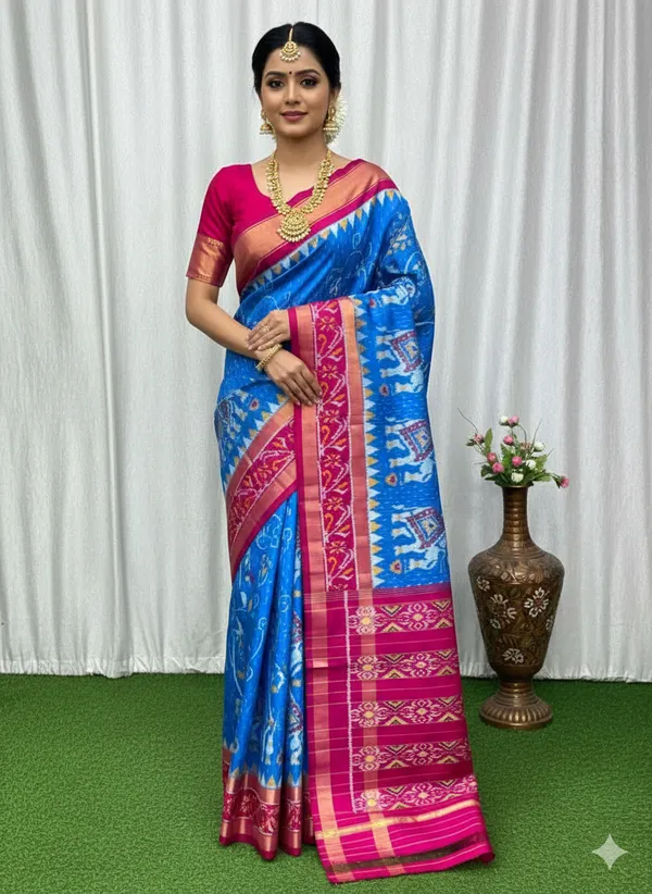 Royalblue_Trendy_Ikat_Digital_Printed_Soft_Silk_Saree_For_Women_Comfortable_&_Fashionable_Ethnic_Wear_Saree_For_Women