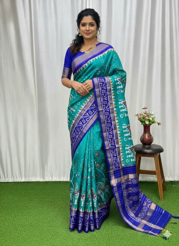 Skyblue_Trendy_Ikat_Digital_Printed_Soft_Silk_Saree_For_Women_Comfortable_&_Fashionable_Ethnic_Wear_Saree_For_Women