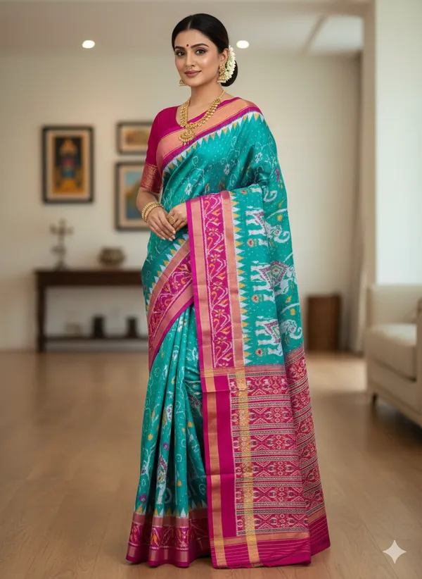 Sky_Trendy_Ikat_Digital_Printed_Soft_Silk_Saree_For_Women_Comfortable_&_Fashionable_Ethnic_Wear_Saree_For_Women