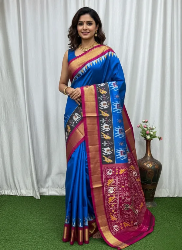Blue_Trendy_Ikat_Digital_Printed_Soft_Silk_Saree_For_Women_Comfortable_&_Fashionable_Ethnic_Wear_Saree_For_Women