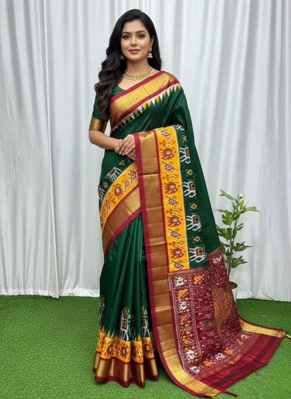 Green_Trendy_Ikat_Digital_Printed_Soft_Silk_Saree_For_Women_Comfortable_&_Fashionable_Ethnic_Wear_Saree_For_Women