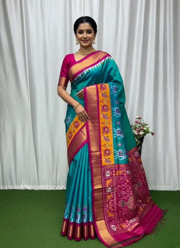 Sky_Trendy_Ikat_Digital_Printed_Soft_Silk_Saree_For_Women_Comfortable_&_Fashionable_Ethnic_Wear_Saree_For_Women