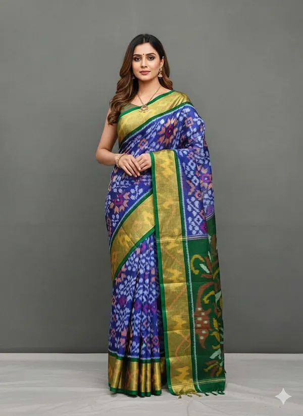 Multicolour_Beautiful_Digital_Ikat_Pattern_–_Smooth_Finish_Saree_With_Unstitched_Blouse_Saree_For_Women