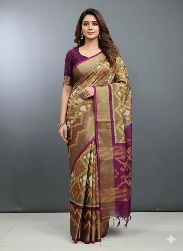 Multicolour_Beautiful_Digital_Ikat_Pattern-_Smooth_Finish_Saree_With_Unstitched_Blouse_Saree_For_Women