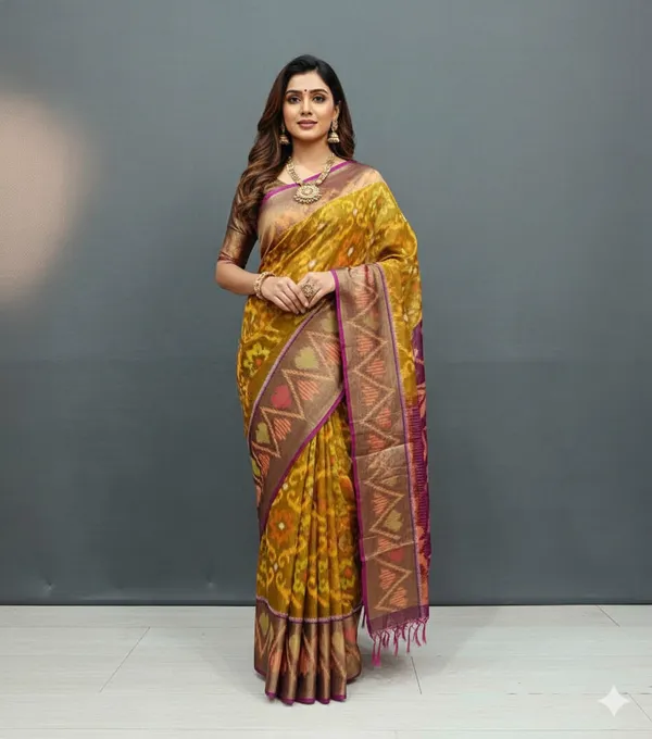 Multicolour_Beautiful_Digital_Ikat_Pattern–Smooth_Finish_Saree_With_Unstitched_Blouse_Saree_For_Women