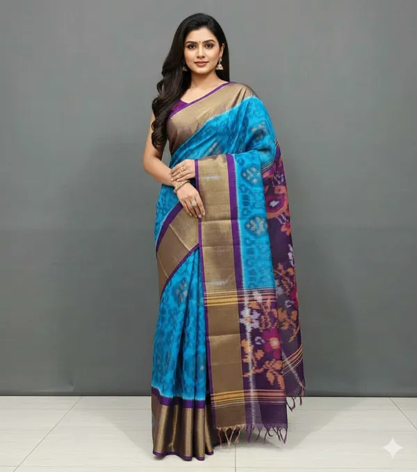 Sky_Wine_Beautiful_Digital_Ikat_Pattern_–_Smooth_Finish_Saree_With_Unstitched_Blouse_Saree_For_Women