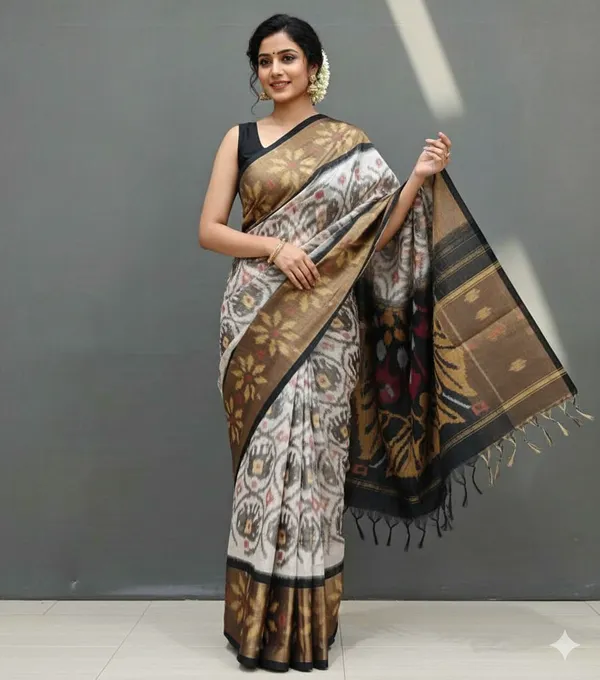Multicolour_Beautiful_Digital_Ikat_Pattern_–_Smooth_Finish_Saree_With_Unstitched_Blouse_Saree_For_Women