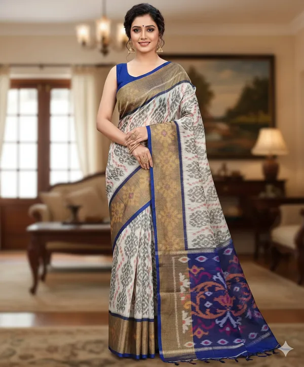 Multicolour_Beautiful_Digital_Ikat_Pattern–_Smooth_Finish_Saree_With_Unstitched_Blouse_Saree_For_Women