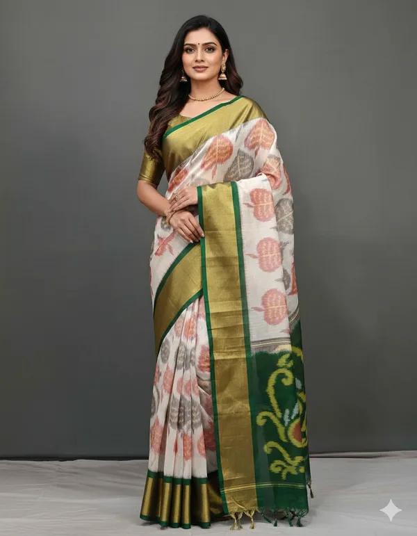 Multicolour_Beautiful_Digital_Ikat_Pattern_–_Smooth_Finish_Saree_With_Unstitched_Blouse_Saree_For_Women