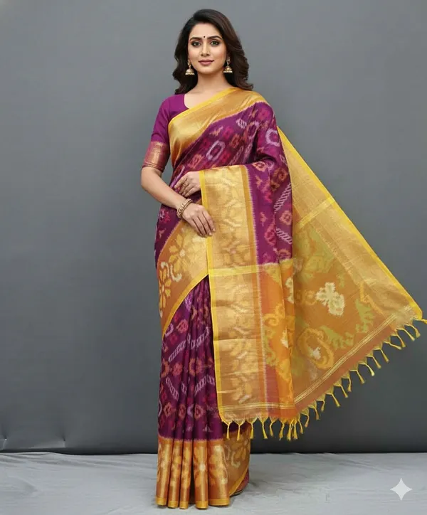 Wine_Beautiful_Digital_Ikat_Pattern_Silk_Saree_For_Women_–_Smooth_Finish_Saree_With_Unstitched_Blouse_Saree_For_Women