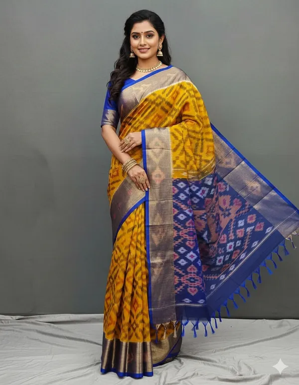 Multicolour_Beautiful_Digital_Ikat_Pattern–Smooth_Finish_Saree_With_Unstitched_Blouse_Saree_For_Women