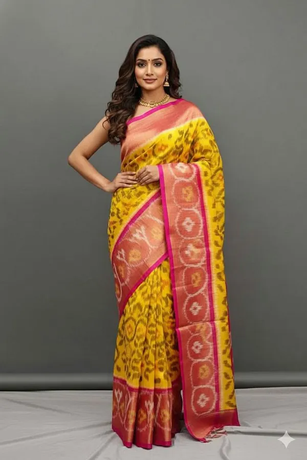 Multicolour_Beautiful_Digital_Ikat_Pattern–_Smooth_Finish_Saree_With_Unstitched_Blouse_Saree_For_Women