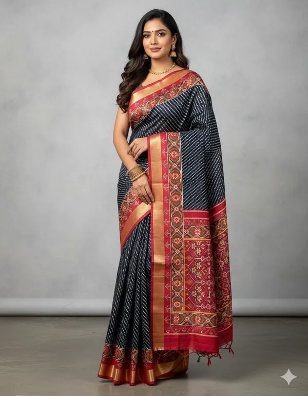 Black_Trendy_Ikat_Digital_Printed_Soft_Silk_Saree_For_Women_Comfortable_&_Fashionable_Ethnic_Wear_Saree_For_Women