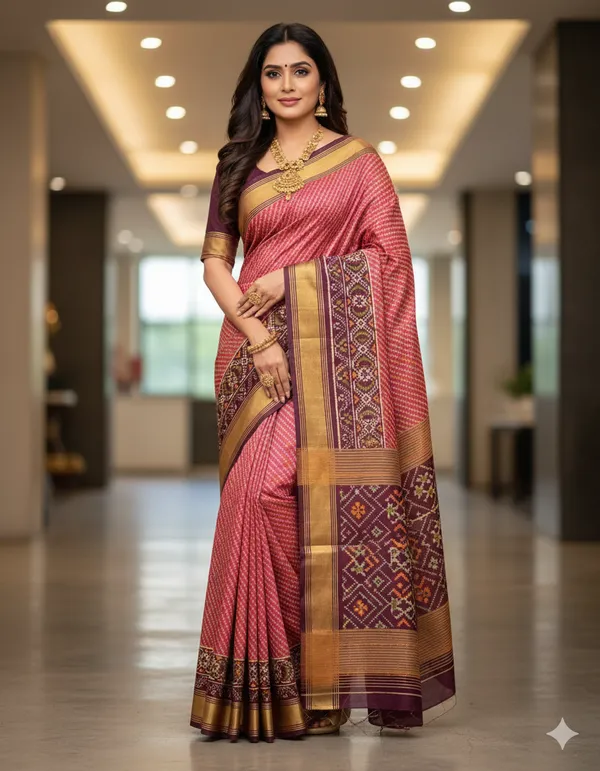 Peach_Trendy_Ikat_Digital_Printed_Soft_Silk_Saree_For_Women_Comfortable_&_Fashionable_Ethnic_Wear_Saree_For_Women