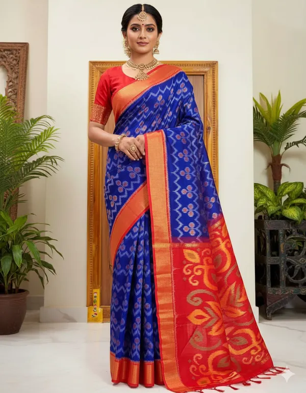 Multicolour_Modern_Ikat_Design_Digital_Printed_Silk_Saree_Perfect_For_Wedding,_Party_&_Cultural_Wear_Saree_For_Women