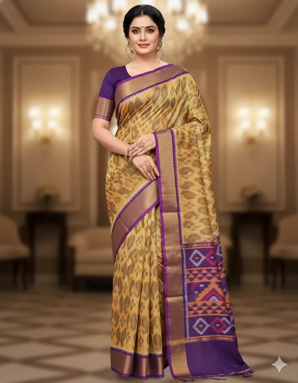 Multicolour_Modern_Ikat_Design_Digital_Printed_Silk_Saree_Perfect_For_Wedding,_Party_&_Cultural_Wear_Saree_For_Women
