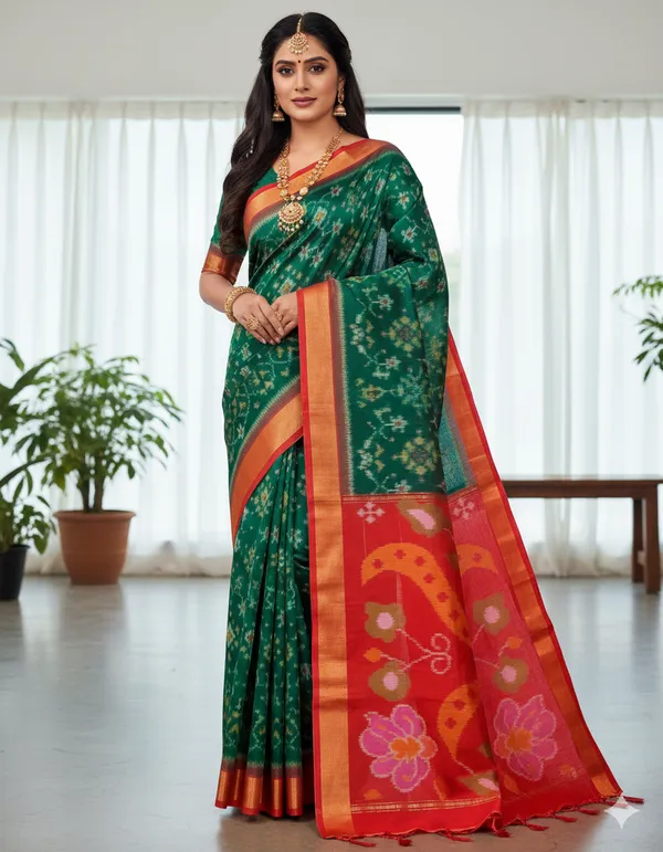 Multicolour_Modern_Ikat_Design_Digital_Printed_Silk_Saree_Perfect_For_Wedding,_Party_&_Cultural_Wear_Saree_For_Women